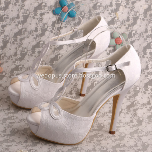 High Platform Lace Wedding Sandals T-strap
